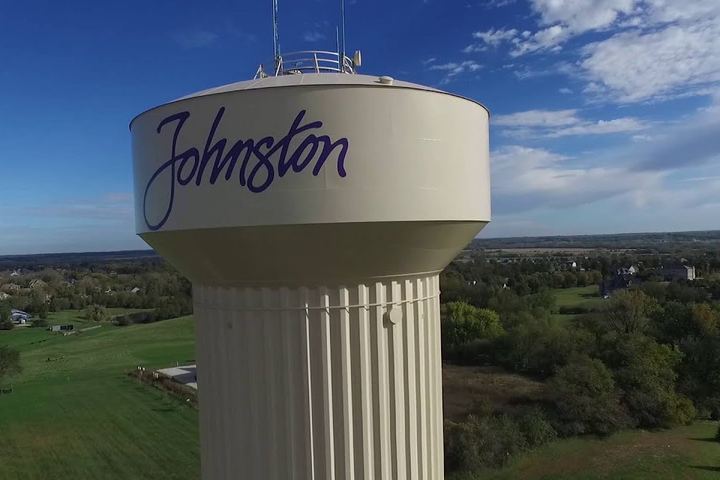 A view of the Johnston Water Tower located in Johnston, Iowa